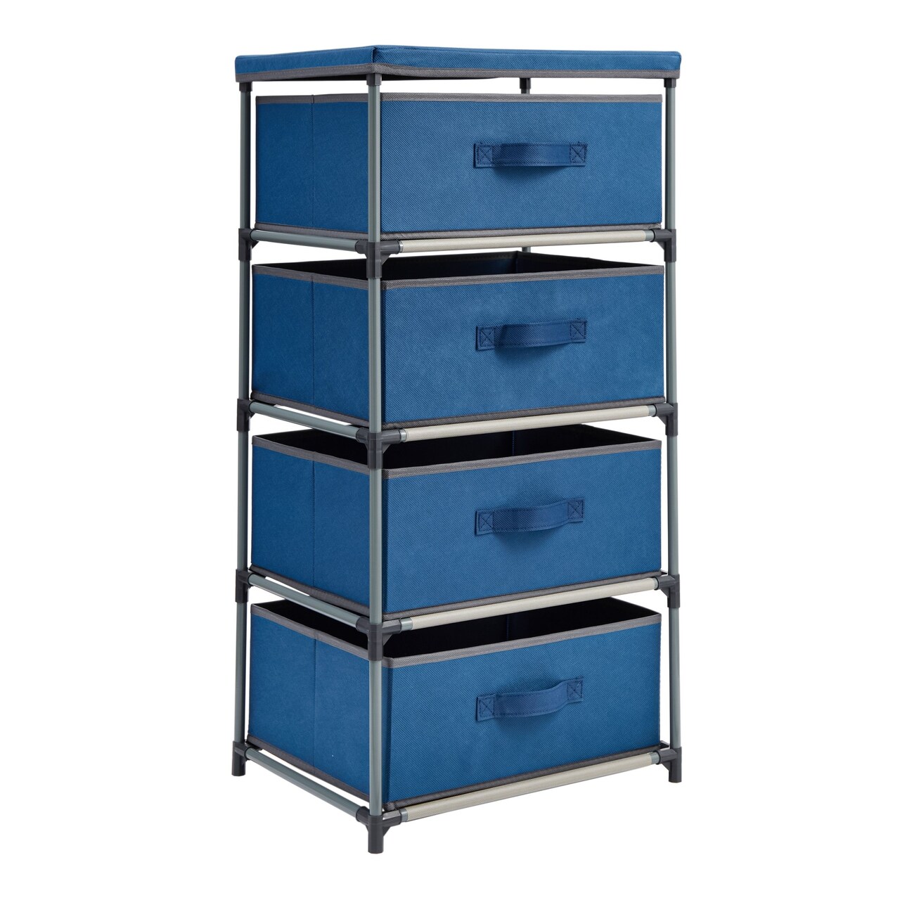 4 Drawer Dresser for Bedroom, Clothes Organizer Fabric Storage Tower for Clothing, Linens, Closet (Navy Blue 16.5 x 33 In)